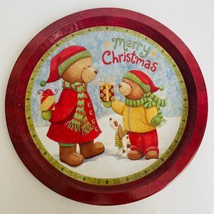 Christmas Teddy Bears Gifting  Metal Tray 12 5/8” Bed Bath and Beyond NEW